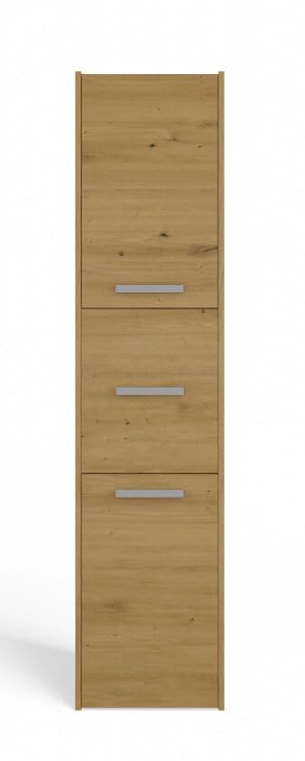 BDW - Armario de Baño Corredera - Armario de Baño Alto - 170x40x30 cm - 3 x Puertas con Tiradores, amplios estantes en el Centro, Lado de Apertura de la Puerta Seleccionable - Roble Artesano