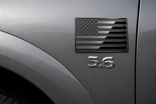 Image of 5 inch x 3 inch Black American Flag Emblem for Cars | Trucks & SUVs, Embossed Aluminum Metal Badge Matte & Gloss Black Exterior Fender, Trunk & Tailgate Decal, Weather Resistant