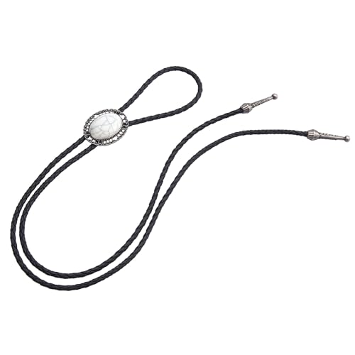 Image of AZORA Western Cowboy Bolo Tie Men Leather Necktie Leather Cord Turquoise Stone Bolo Ties for Men Women