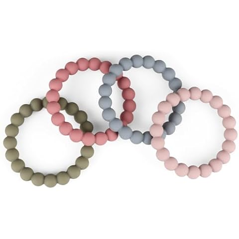 Baby Teether Rings, 100% Silicone Teether Bracelets for 3m+ Babies to Self-Soothe, BPA Free & Phthalate Free - Includes 4 Neutral Baby Rings Cover