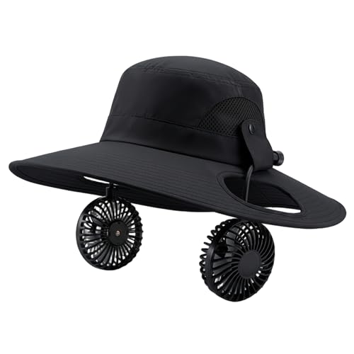 Chapeau de soleil à large bord avec ventilateur solaire et visière UPF 50+