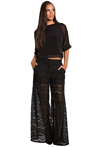 Standards & Practices Modern Women's Black Spring Peekaboo Lace Palazzo Pant