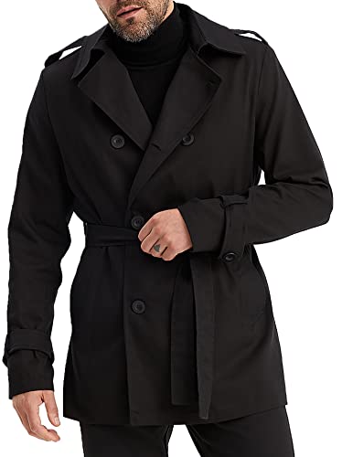 Leif Nelson Trenchcoat Herren Kurze Schwarze Jacke Kurzmantel Slim Fit...