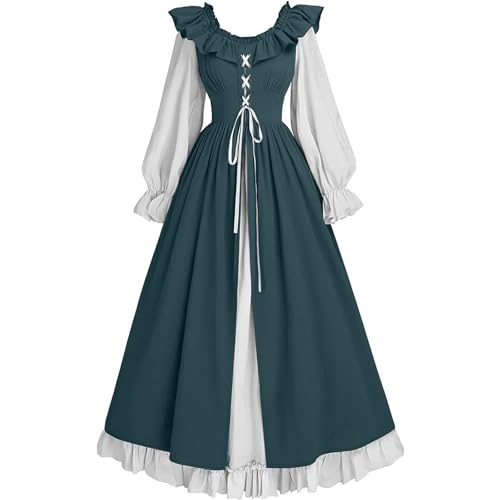 Vestidos Medievales para Mujer,Costume Victoriano Renacentista Vintage Manga de Linterna Vestido Gotico Mujer Disfraz Medieval Mujer Vestidos de Fiesta Mujer Elegantes Disfraz de Halloween S-5XL