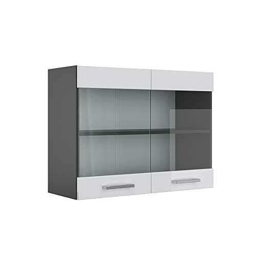 Vicco Armoire en Verre R-Line, Blanc Haute Brillance, 80cm, pour Une Combinaison Libre au Sein de systèmes de Cuisine modulaires