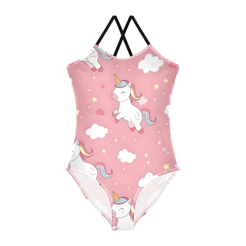 Bolaz Girls Swimsuits One-Piece Bathing Suits Multicolor Kids Sport Summer Beach Swimwear for 3-10 Years Old-Cartoon Cute Unicorn