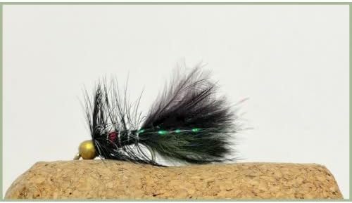 Trout Flies, 6 Mini Lures, Goldhead Black Bibio Dancer, Size 12. Fly Fishing
