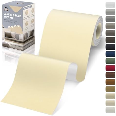 Parche Adhesivo de Tela, 10x200 cm Exterior Parches de Reparación de Lona, Impermeable Parches para Tela Autoadhesivo para Sofá, Cortina, Toldos, Asiento de Coche, Tumbona, Crema