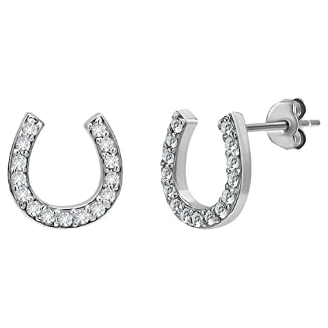 Sea of Ice Sterling Silver CZ Cubic Zirconia Dainty Evil Eye, Infinity, Hamsa Hand of God, Horseshoe, Moon Minimalist Stud Earrings for Women - Elegant Sterling Silver Earrings for Women – Nickel-Free Cover