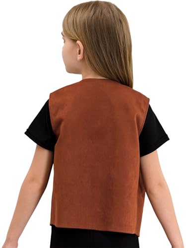 JEATHA Kids Cowboy Vest Sleeveless Suede Leather Fringed Cow Print Jacket for Halloween Carnival Party2
