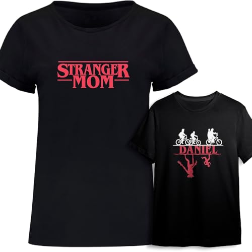 Evyre | Camisetas Personalizadas Regalo Día de la Madre | Algodón | Camiseta Stranger Things Mujer + Body Bebe Personalizado o Camiseta Niña/o | Stranger Mom | Regalos Originales para Madres e Hijos