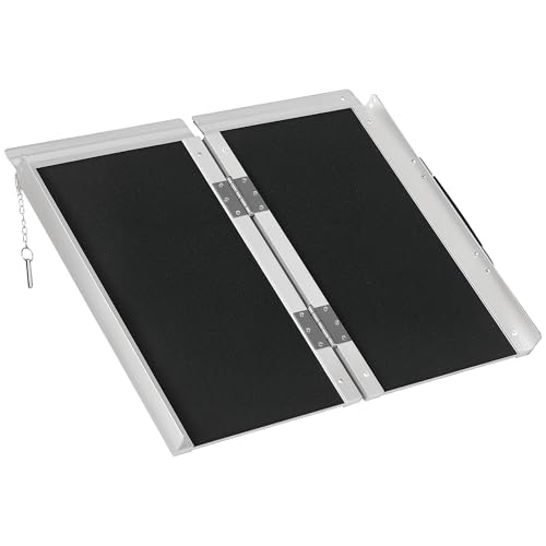 HOMCOM Rampe de Fauteuil Roulant Pliable, Rampe de Chargement sablage 60x73 cm en Alliage d'aluminium, antidérapante, Bordures de sécurité, Charge Max. 270 kg, Noir