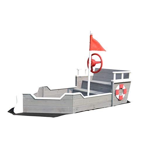 Rijoka Sandkasten aus Holz Boot – Inkl. Bodenplane – Sitzbank mit...