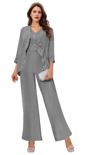 Women's 3PC Mother of The Bride Pants Suits for Wedding Elegant Wedding Pantsuits Formal Outfit Sets4