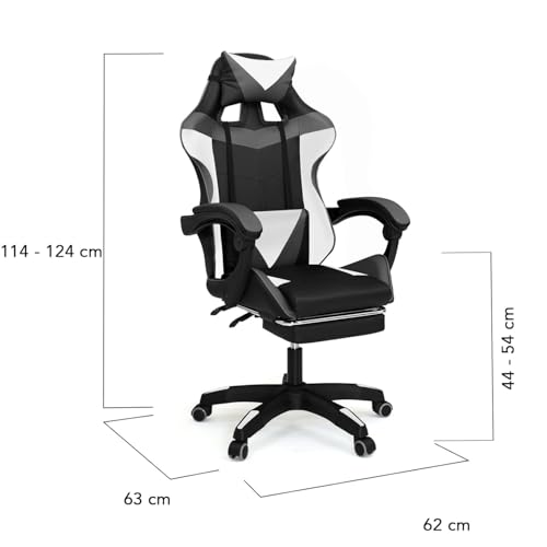 IDMarket - Fauteuil de Gaming Alex réglable avec Repose-Pied, Coussin de tête et Coussin Lombaire Noir Blanc et Gris – Image 4
