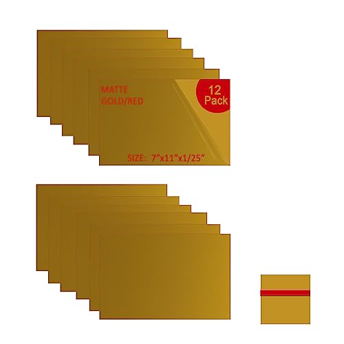 Image of XLNT TECH Engraving Blank Materials ABS Double Color Plastic Sheet, Matte Gold /Red (7 inch x 11 inch x .040 inch, 12 Pieces) for Interior Signs, Badges.