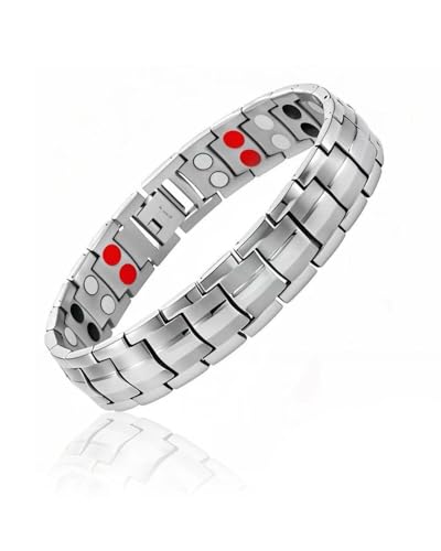 HUVZOR Pulsera magnética para hombre – Pulsera Ultrarresistente Brazaletes de Longitud,para mujeres y hombre para el día a día, deportes, trabajo, gimnasio, tenis(Plata)