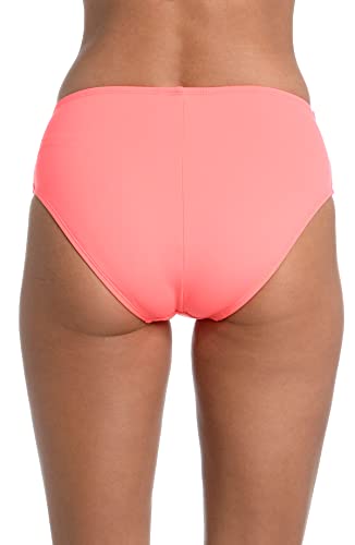 La Blanca Women's Island Goddess Banded Mid Waist Pant Bikini Swimsuit Bottom, Hot Coral, 6