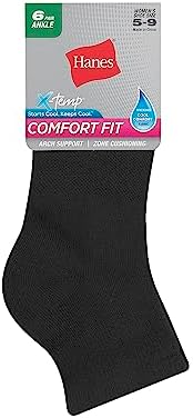 Hanes womens Hanes Women's 6-pair Lightweight Breathable Ventilation Ankle Socks, Black, 5-9