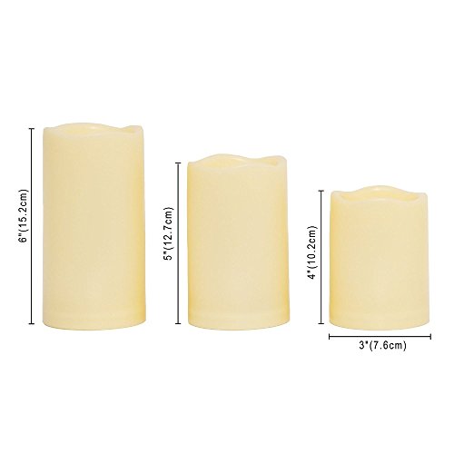 Ecogecko 3 Pcs Outdoor Weatherproof Flameless Candles With Timer, Realistic Flickering Led Pillar Candles, Battery Operated Candles, Long Battery Life 1500+ Hours, Melted Edge 3”X4”, 5”, 6” #TOP4
