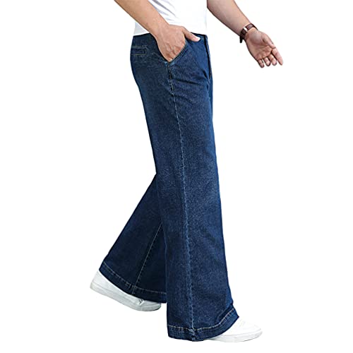 HAORUN Men Loose Flared Jeans Bell Bottom Stretch Wide Leg Denim Pants Retro Trousers4