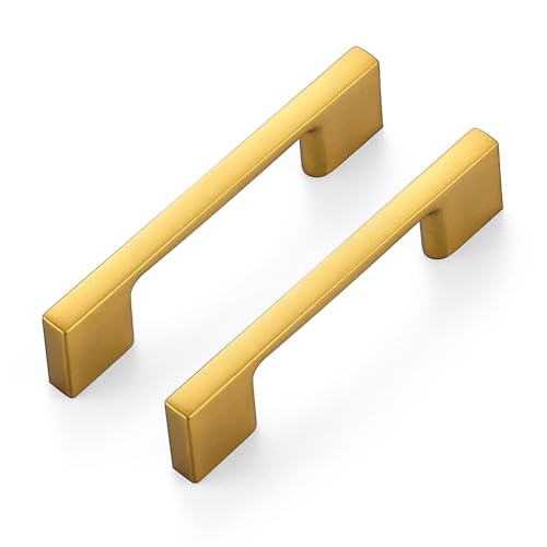 5 Pack Gold Wide Foot Cabinet Handles, 3" Hole Center Drawer Pulls