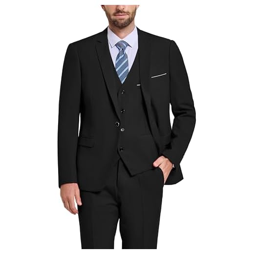 Hihawk Terno masculino de 3 peças com tecido elástico, conjunto de blazer de um botão de ajuste justo, jaqueta e calça com gravata., Preto, Medium