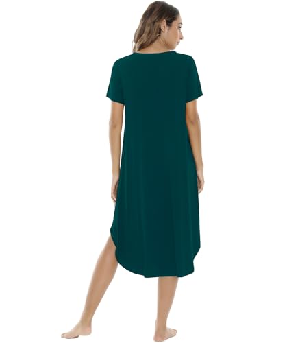 Image of NACHILA Nightgowns for Women-Viscose Made from Bamboo, V Neck Sleepshirts Short Sleeve Sleepwear Cool Nightshirt