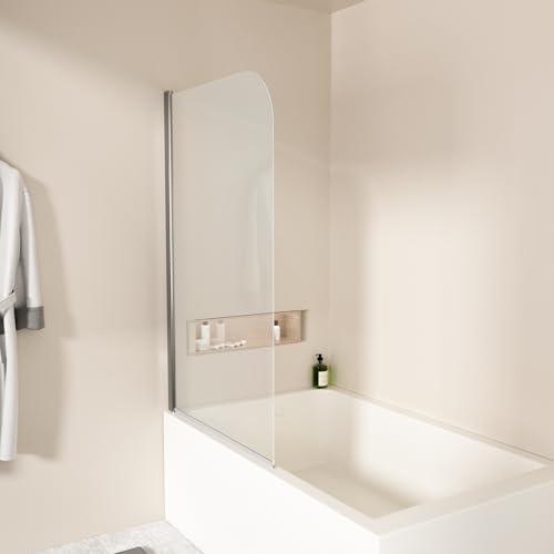 EMKE Badewanne Duschwand für Badewanne 80x140 cm, Badewannenaufsatz Faltbar Duschtrennwand für Badewanne Badewannenfaltwand 6 mm Sicherheitsglas Duschabtrennung Badewanne