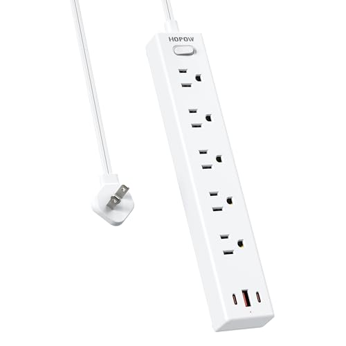 HOPOW 2 Prong Power Strip 2 to 3 Prong Outlet Adapter with 1700J Surge Protection 6ft Two Prong Extension Cord 5 AC Outlets & 3 USB(5V 3.4A Max) Wall Mount for Non-Grounded Outlet White