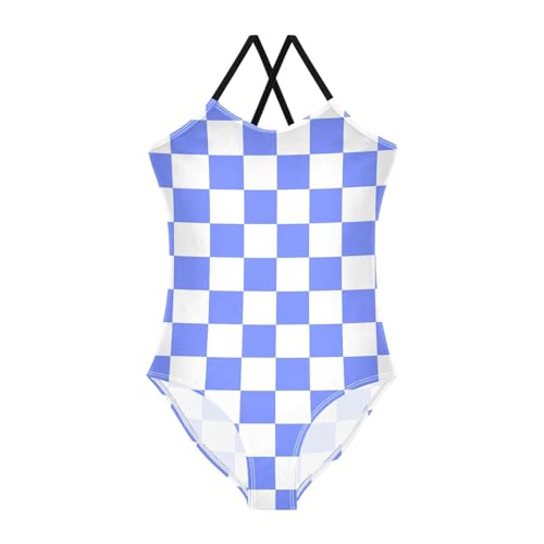 Image of Black and White Chess Girls One Piece Swimsuits Board Marble Tile Sport Halter Swimwear Beach Bathing Suit 3T
