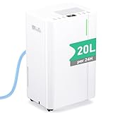 Dehumidifier, 20L/Day Quiet Portable Compressor Dehumidifier for Bedroom Bathroom Warehouse with 3 Modes, 24H Timer, Continuous Drainage, Humidity Control, Dryer Function, Auto Defrost, Low Energy