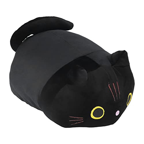 Travesseiro de gato de pelúcia, travesseiro de gato preto de desenho animado expressão brinquedo bon