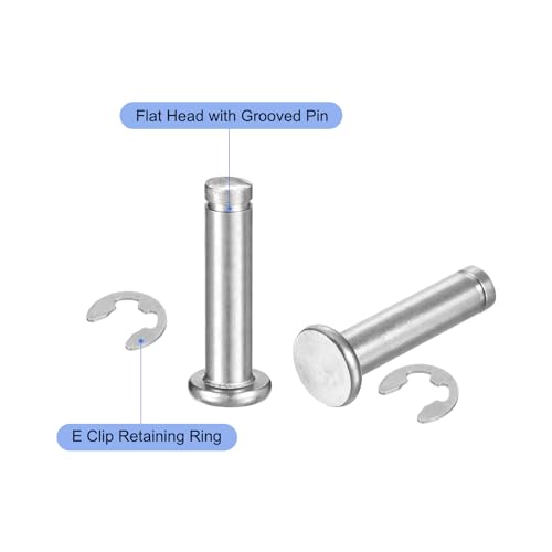QUARKZMAN 5er Set M6x25mm 304 Edelstahl Zylindrischer Wellensicherungsring Positionierungsstift, Flachkopf gerillter Scharnierzylinder Positionierungsstift mit E-Clip Sicherungsring, Silber