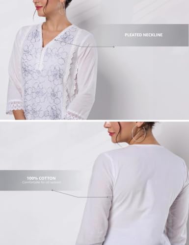 Image of Amazon Brand - Myx Women's Pure Cotton Embroidered Short Kurti | Tunic | Short Kurta (Available in Plus Sizes)