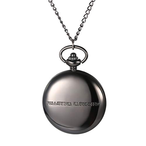 JewelryWe Vintage Fullmetal Alchemist Edward Elric's Pocket Watch Black with 31.9 Inches Chain for Valentine's Day
