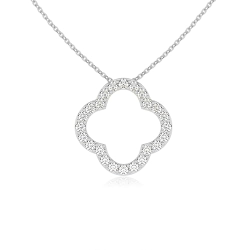 Lab Grown Diamond/Moissanite Four-Leaf Open Clover Pendant Necklace for Women in Silver/Gold/Platinum,Jewelry Gifts for Her Birthday,Wedding Anniversary, Christmas, Mothers Day,Valentine, Thanksgiving