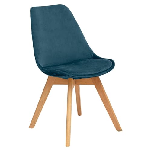 Atmosphera Créateur d'Intérieur - Chaise Baya Bleu Canard - Velours et Hêtre - Salle à Manger, Cuisine, Bureau, Salon - Confortable Coussin Intégré