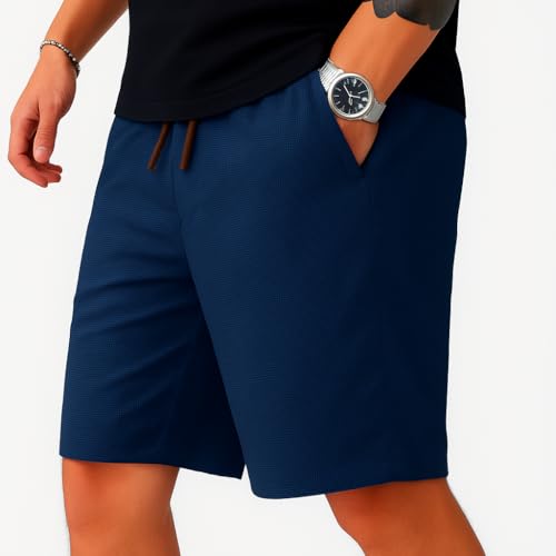 Image of Vogaan Men's Casual Slim Fit Shorts | Stylish Knee-Length Shorts with Elastic Waist | Summer Wear Short with Side Pockets for Gym Travel & Outdoor