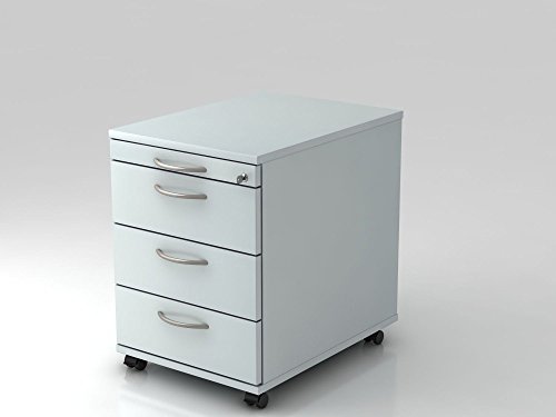 Preisvergleich Produktbild Rollcontainer 58cm, 3 Schübe, Schloß, Bogengriff, Grau