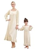  Minetom Mère et Fille Chemise de Nuit Chic Femme Manches Longues Col Bateau Velours Robe Longue Doux Confort Lâche Pyjama Abricot 120 (Fille)