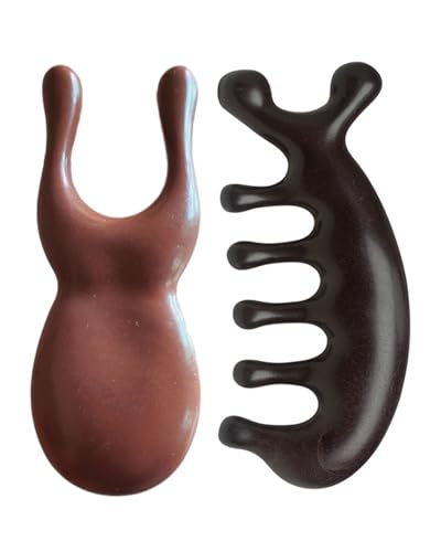 KGDUYC 2 Piezas Peine de Madera para Masaje con Dientes Anchos Peine de Madera para Masaje con Dientes Redondos, Alivia la Fatiga, Peine para Masaje del Cuero Cabelludo