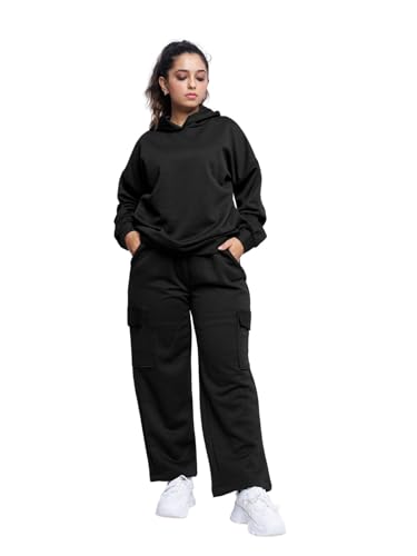 Image of GRECIILOOKS Co-ord Set for Women Stylish | Oversized Loose Fit Cotton Winter Hoodie set | Woolen Sweatshirts & Hoodies & T-Shirt For Girl | Casual Solid Full Sleeves Women Stylish Hoodie with Pocket