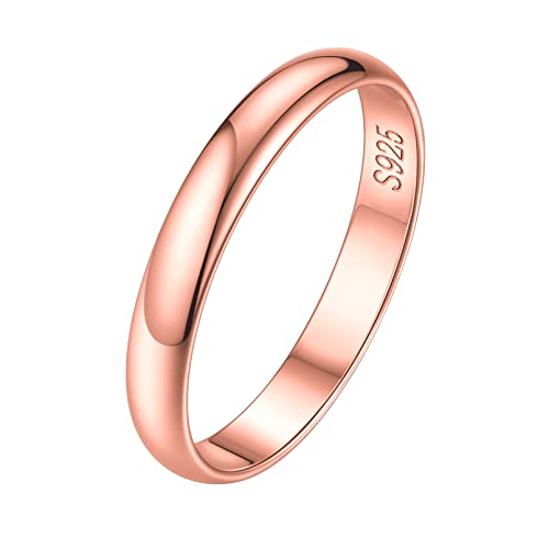 Chicsilver Rose Gold Plated Rings For Women, Sterling Silver 3Mm High Polish Plain Dome Eternity Wedding Bands Promise Rings For Her Size 4 #TOP5