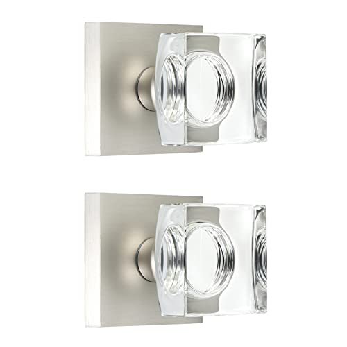 coolnews 2 Pack Crystal Glass Dummy Door Knobs, Single Side Half-Dummy Door Knob Set, Satin Nickel
