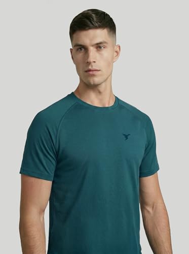 Image of TECHNOSPORT Men's Solid T-Shirt COTFLEX Quick Dry Slim Fit Round Neck Sports Tee for Gym Running Casual Wear UPF50+ Anti Odour