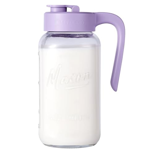 Image of Mason Jar Pitcher - Airtight & Leakproof Glass Pitcher with Lid, Perfect for Breastmilk, Cold Brew, and Sun Tea, 2 Quart (64 oz) Mason Jar with Pour Spout Lid
