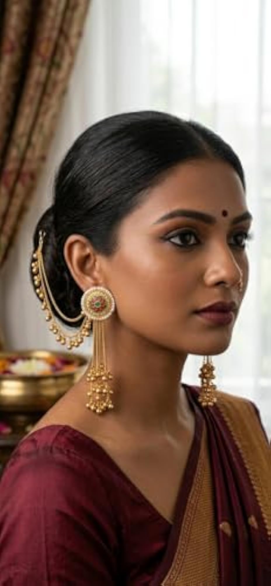 Gold Plated Bahubali Matha Patti with Pearl & Meenakari Design