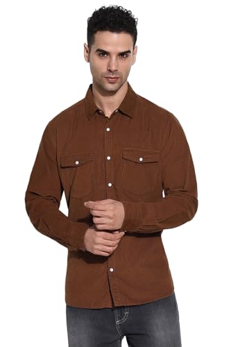 Image of SHOWOFFFF Men Solid Casual Shirt | Spread Collar Full Sleeves Corduroy Shirt's for Mens | Slim Fit Regular Length Shirts for Men's
