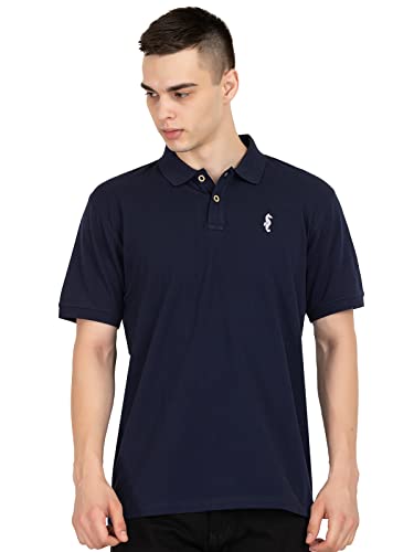Image of MEN IN BLUE Mens Polo Tshirt | Cotton Blend Pique Knit Polo Collar Half Sleeve Regular Fit Tshirt with Embroidered Logo on Chest and Sleeve